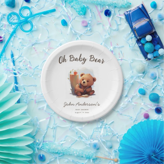 Assiettes En Carton Baby shower d'ours Brown Rustique (Fête)