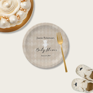 Assiettes En Carton Baby shower d'ours en peluche blanc Jacquard Tan