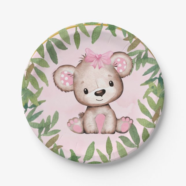 Assiettes En Carton Baby shower d'ours en peluche de la fille (Devant)