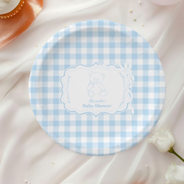 Assiettes En Carton Baby shower d'ours en peluche français En vichy mi (Créateur téléchargé)