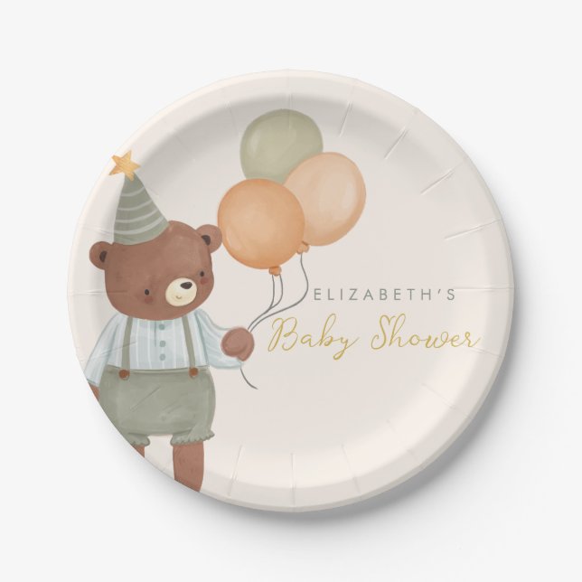 Assiettes En Carton Baby shower d'ours en peluche mignon (Devant)