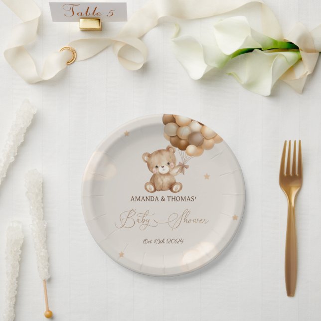 Assiettes En Carton Baby shower d'ours en peluche neutre (Mariage)