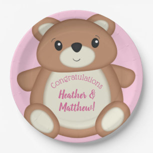 Assiettes En Carton Baby shower d'ours en peluche rose