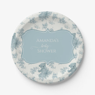 Assiettes En Carton Baby shower d'ours et de lapin en toile française
