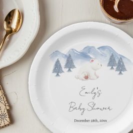 Assiettes En Carton Baby shower d'ours polaire hivernal neutre pour le