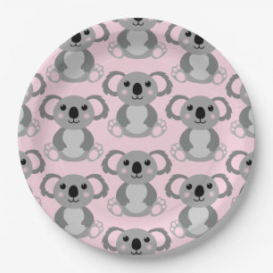 Assiettes En Carton Baby shower d'ours rose Koala
