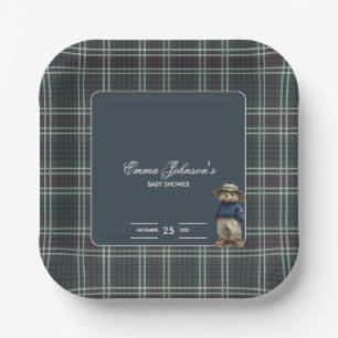 Assiettes En Carton Baby shower d'ours rustique Tartan