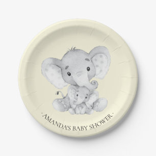 Assiettes En Carton Baby shower doux 7" de neutres d'éléphant plat