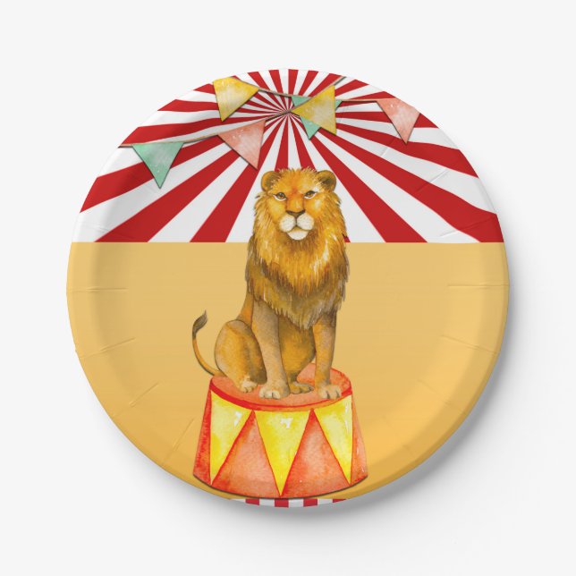 Assiettes En Carton Baby shower du Carnaval de cirque Lion (Devant)
