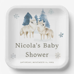 Assiettes En Carton Baby shower du loup arctique d'hiver