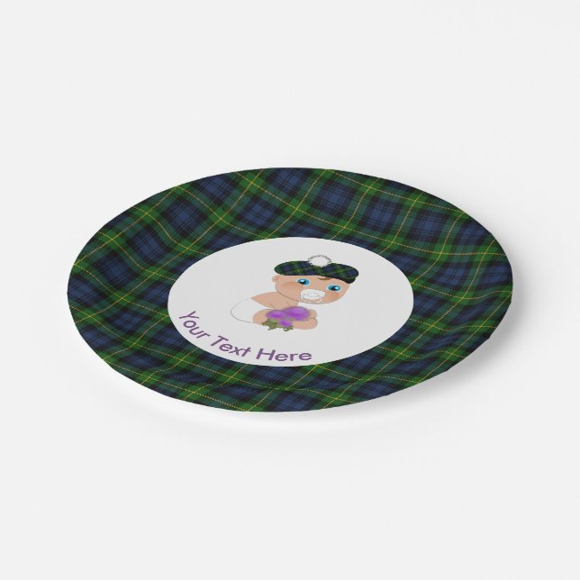 Assiettes En Carton Baby shower écossais Tartan Thistle Flower Cute (Angle)