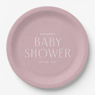 Assiettes En Carton Baby shower effet lin rose simple mignon