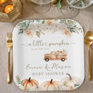 Assiettes En Carton Baby Shower Élégant Fleurs d'Automne Camion Citrou