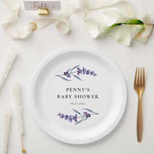 Assiettes En Carton Baby-Shower Élégant Fleurs de Lavande