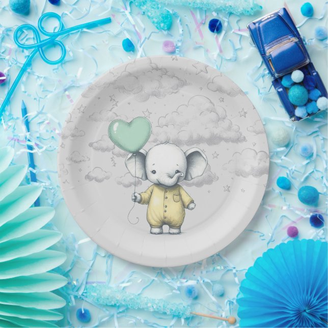 Assiettes En Carton Baby shower éléphant (Fête)