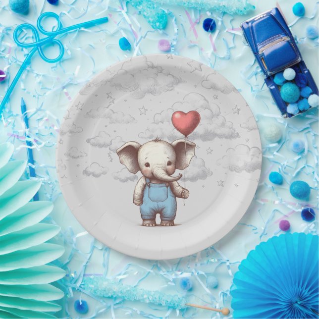 Assiettes En Carton Baby shower éléphant (Fête)