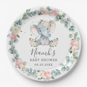 Assiettes En Carton Baby shower éléphant Anniversaire Floral Greenery 