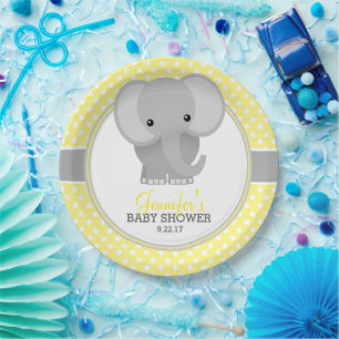 Assiettes En Carton Baby shower Eléphant bébé (jaune)