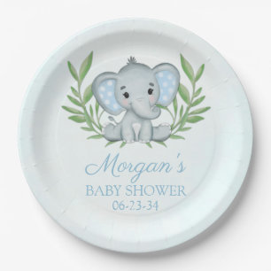 Assiettes En Carton Baby shower éléphant bleu vert garçon
