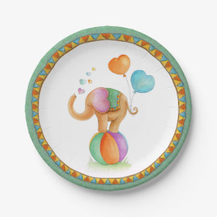 Assiettes En Carton Baby shower éléphant cirque lunette d'art