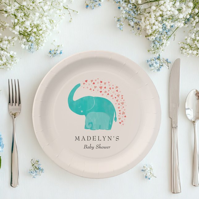 Assiettes En Carton Baby shower Eléphant Mère et veau (Créateur téléchargé)