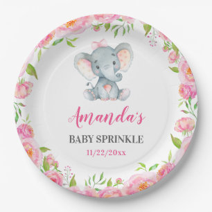 Assiettes En Carton Baby shower Eléphant Petit Arachide Fille Sprinké