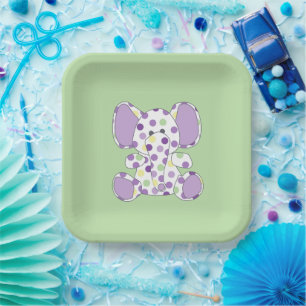 Assiettes En Carton Baby shower Eléphant Violet