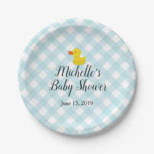 Assiettes En Carton Baby shower en caoutchouc En vichy bleu