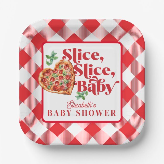 Assiettes En Carton Baby shower en tranche blanche rouge moderne (Recto)