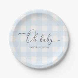 Assiettes En Carton Baby shower En vichy bleu
