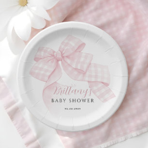 Assiettes En Carton baby shower En vichy Bow rose