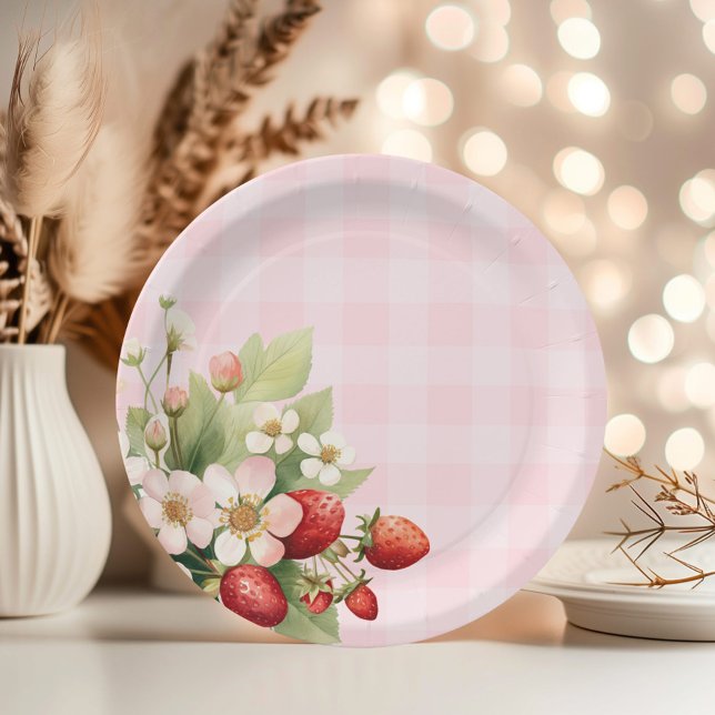 Assiettes En Carton Baby shower en vichy rose fraise (Créateur téléchargé)