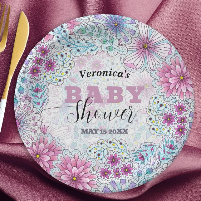 Assiettes En Carton Baby shower enchanteur de fleurs de prairie bohème (Créateur téléchargé)
