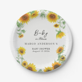 Assiettes En Carton Baby shower ensoleillé de tournesol jaune élégant