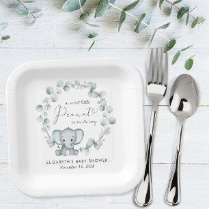 Assiettes En Carton Baby shower Eucalyptus Eléphant mignon