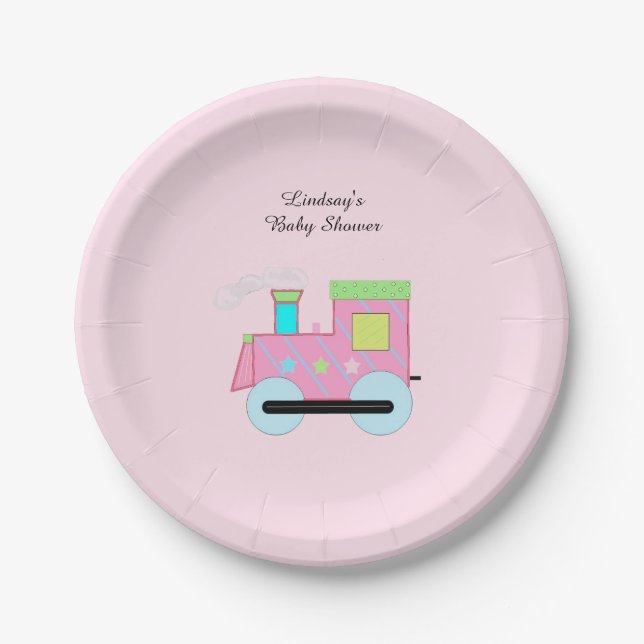 Assiettes En Carton Baby shower ferroviaire de Pink Choo Choo (Devant)