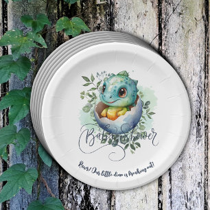 Assiettes En Carton Baby shower Feuille Dinosaur Oeuf Cute Aquarelle