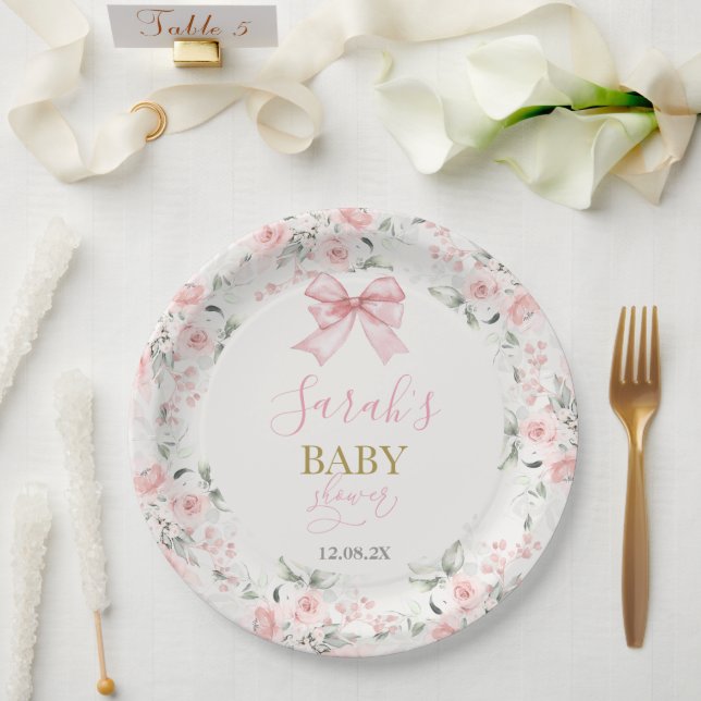 Assiettes En Carton Baby shower fille avec arc (Mariage)