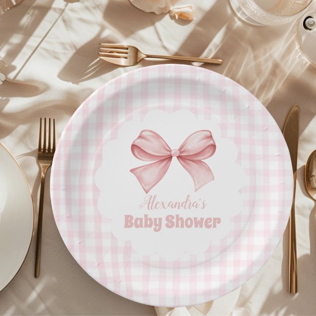 Assiettes En Carton Baby shower fille Bow Aquarelle rose (Créateur téléchargé)