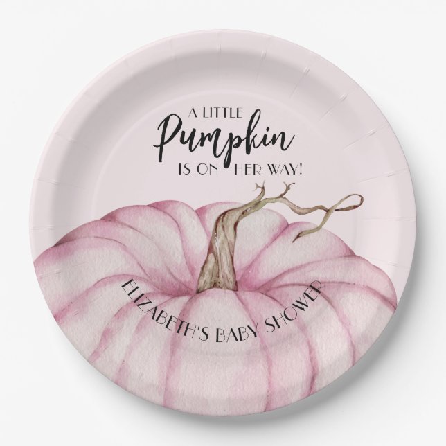 Assiettes En Carton Baby shower fille Citrouille rose (Devant)