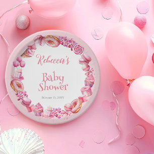 Assiettes En Carton Baby shower fille de cadre de bonbons rose