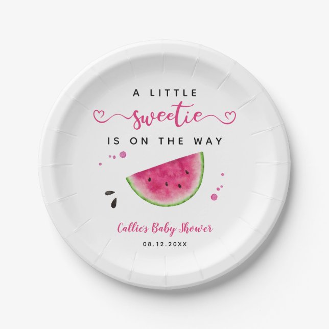 Assiettes En Carton Baby shower fille de pastèque rose lunaire (Devant)