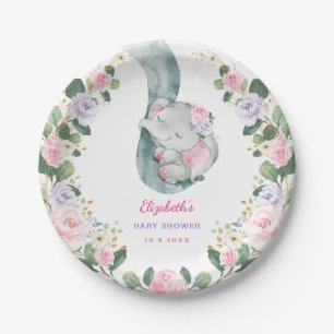 Assiettes En Carton Baby shower Fille Eléphant Rose Rose mauve