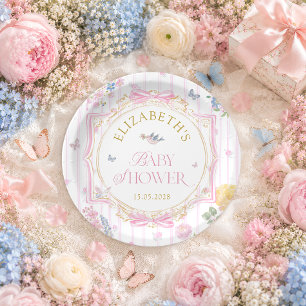 Assiettes En Carton Baby Shower Fille Floral Fantaisiste Rose