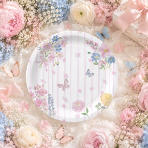 Assiettes En Carton Baby Shower Fille Floral Fantaisiste Rose