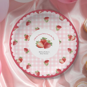 Assiettes En Carton Baby Shower Fille Gingham Rose-Rouge