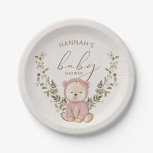 Assiettes En Carton Baby shower fille ours en Teddy rose