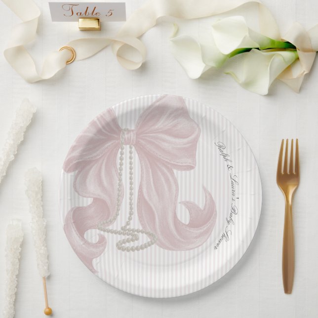 Assiettes En Carton Baby Shower Fille Perle Arc  (Mariage)