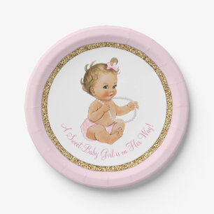 Assiettes En Carton Baby shower fille perle rose or