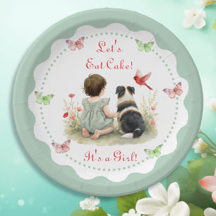 Assiettes En Carton Baby Shower Fille Personnalisée et son chiot